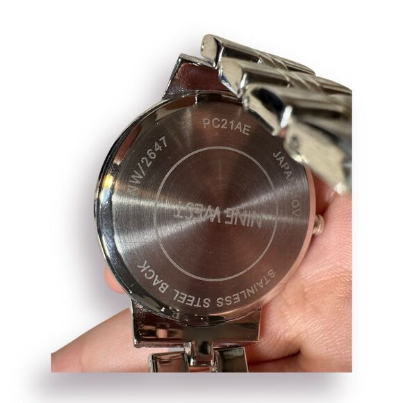 Nine West Women's Floral Dial Watch Genuine‎ Crystal Accented Silver Gray 2647 - Picture 10 of 12